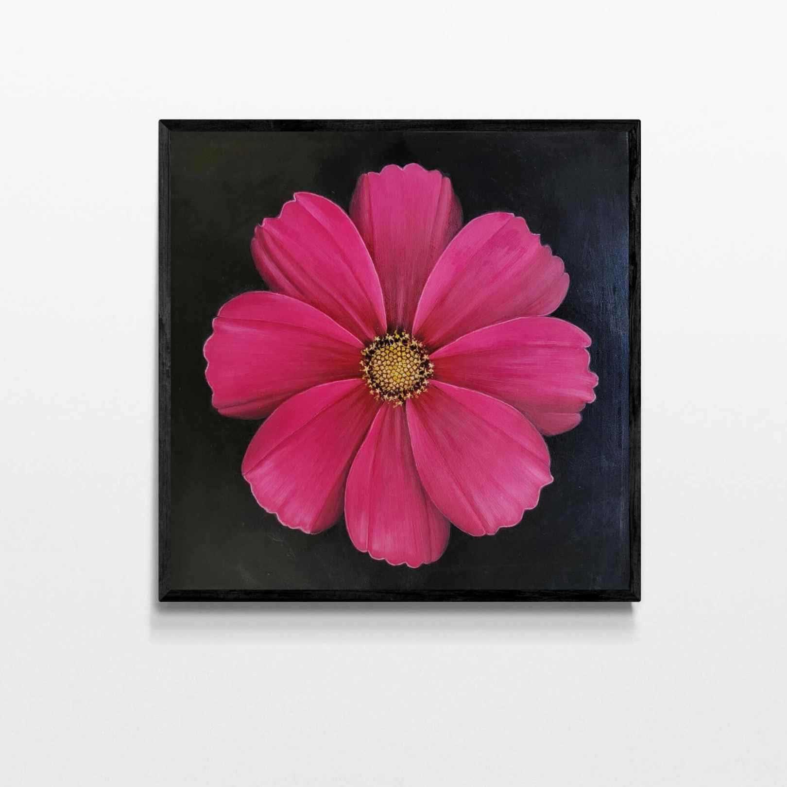 Cuadro de flor fucsia pintado a mano al óleo sobre lienzo