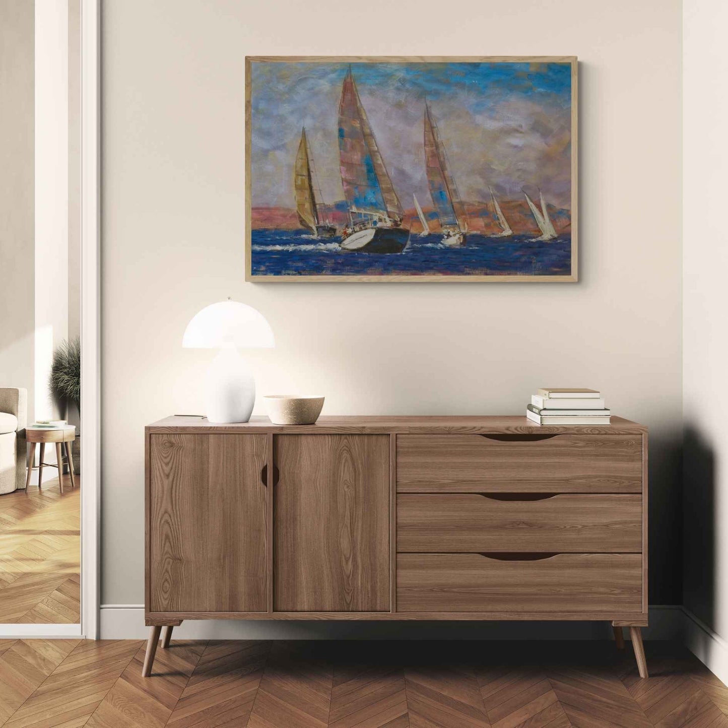 Pintura náutica pintada a mano sobre lienzo