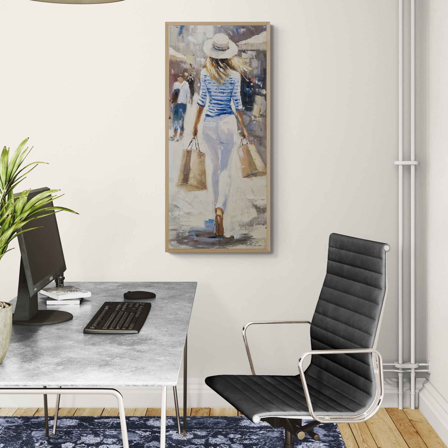 Pintura vertical estilo urbano en tonos neutros