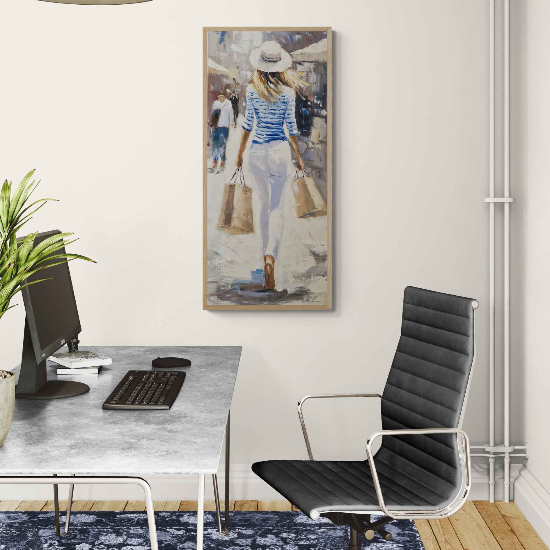 Pintura vertical estilo urbano en tonos neutros