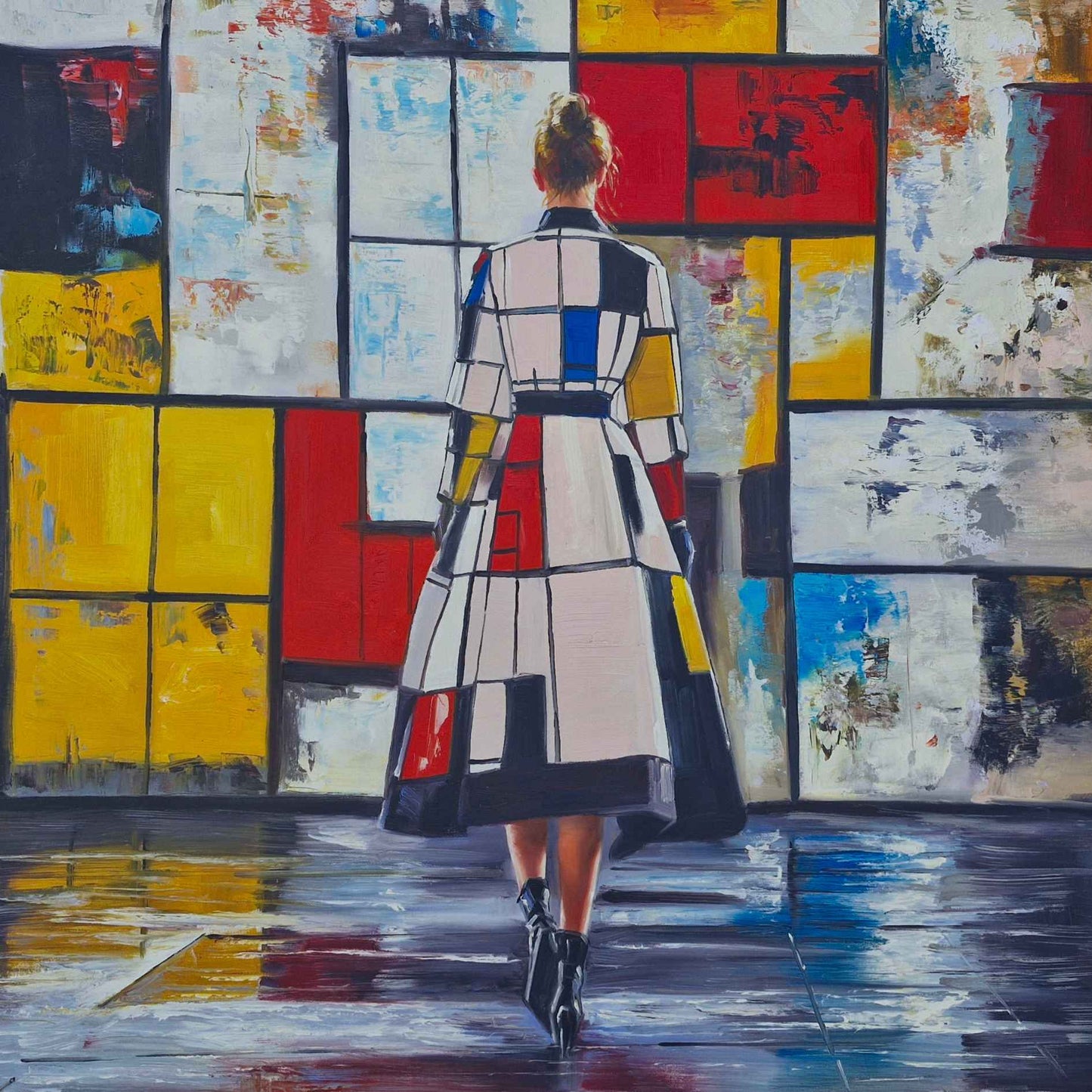 Dúo de pinturas al óleo modernas con estilo vanguardista