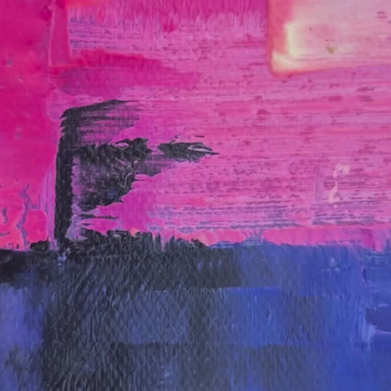 Cuadro abstracto grande con tonos rosas y azules