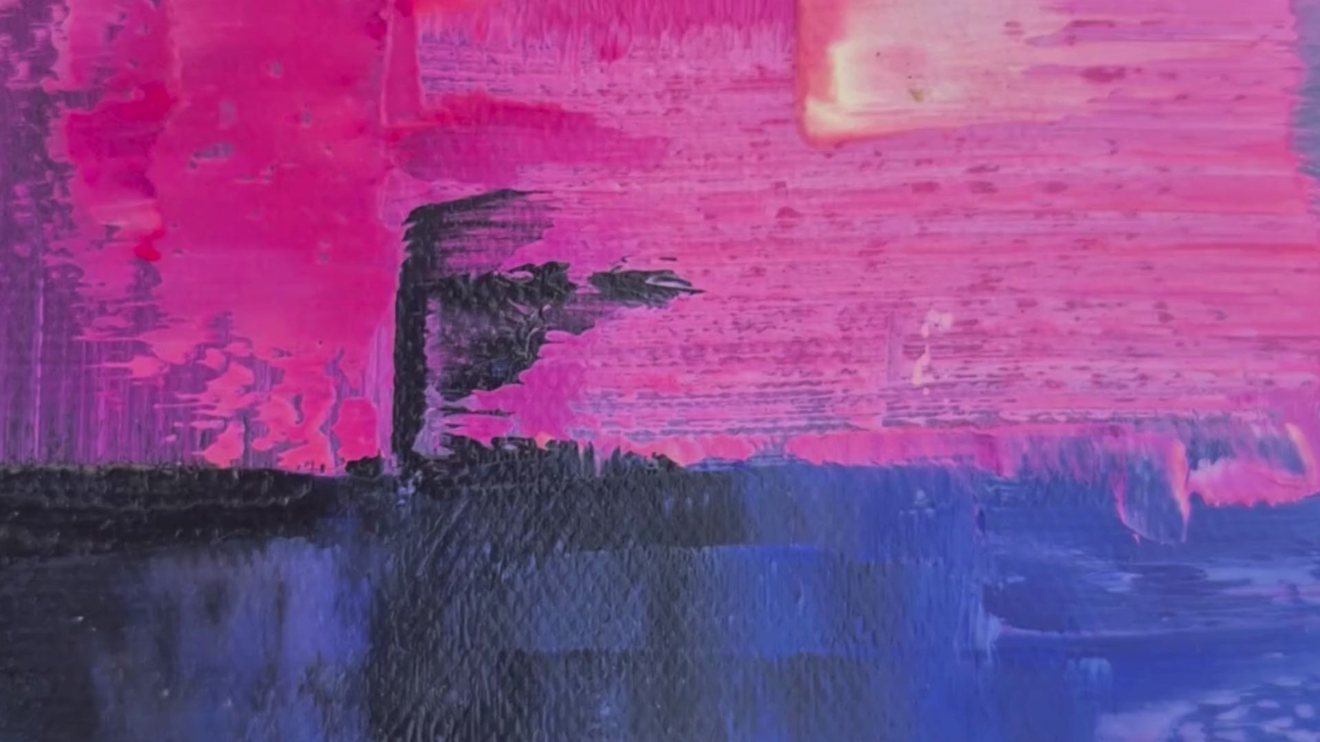 Cuadro abstracto grande con tonos rosas y azules