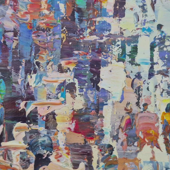 Cuadro al óleo de ciudad pintado a mano con espátula