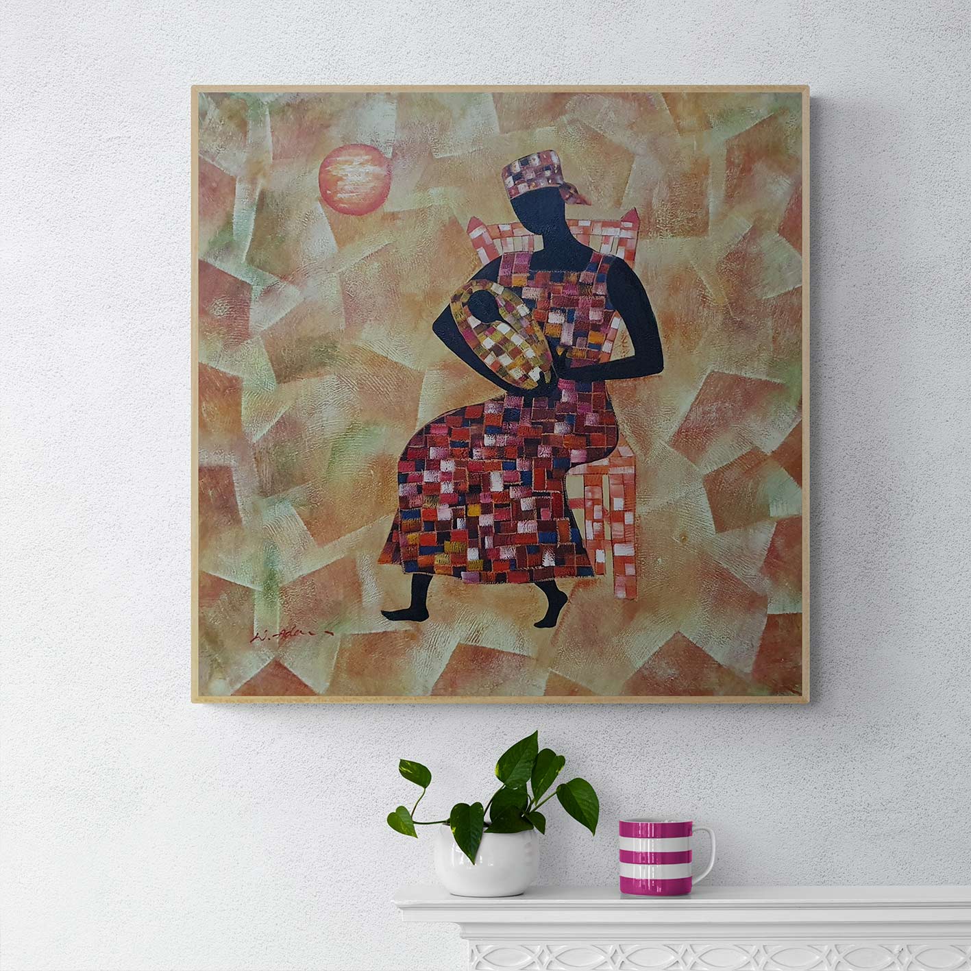 Afrika Mutter Gemälde 80x80 cm