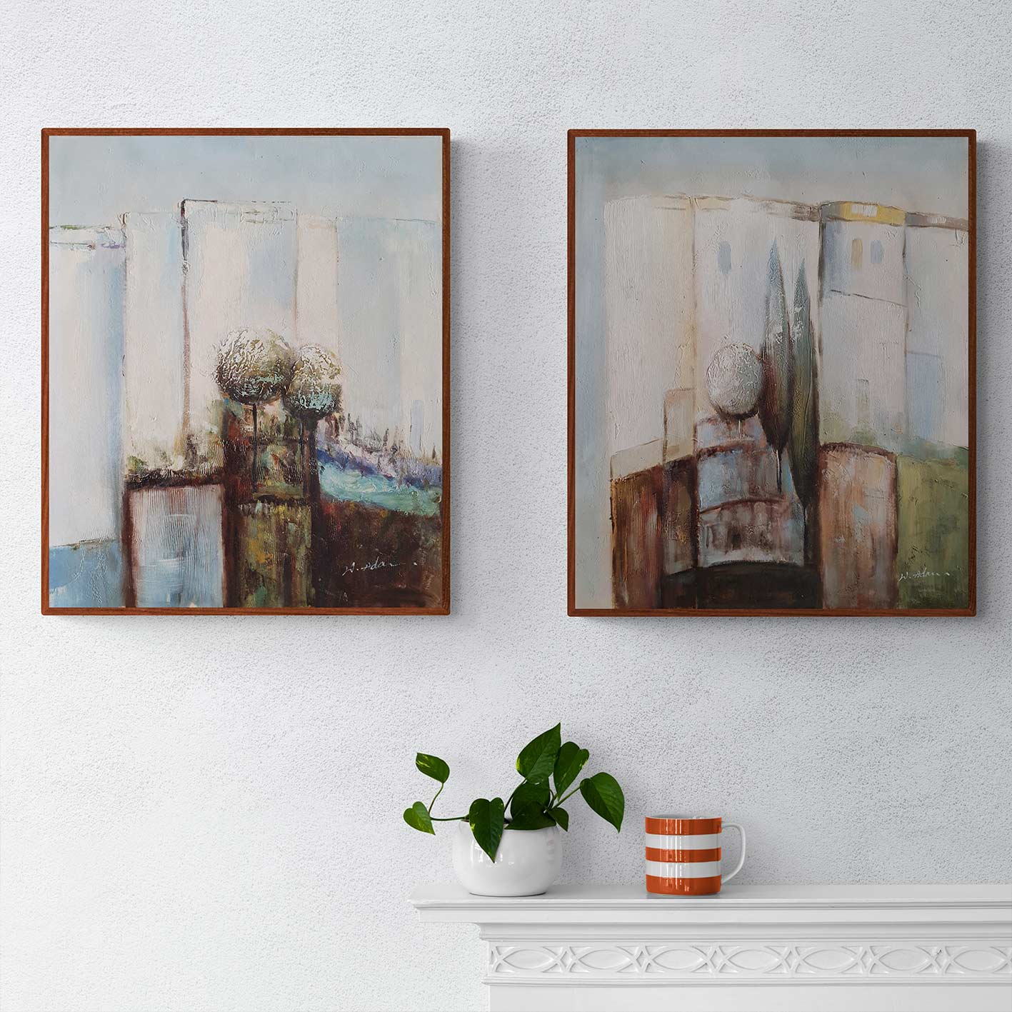 Urban Abstract Diptychon Gemälde 50x60 cm [2 Stück]