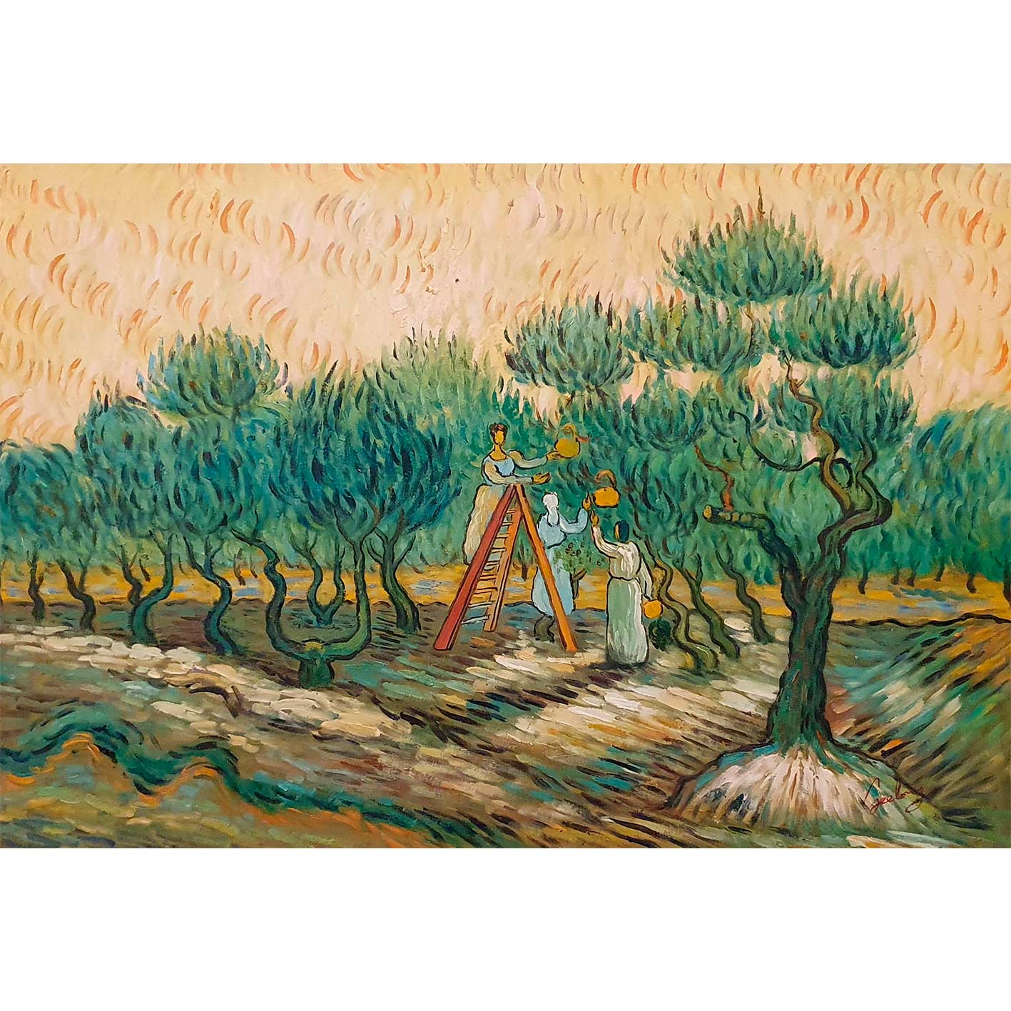 Van Gogh Gemälde Frauen beim Olivenpflücken 90x60 cm