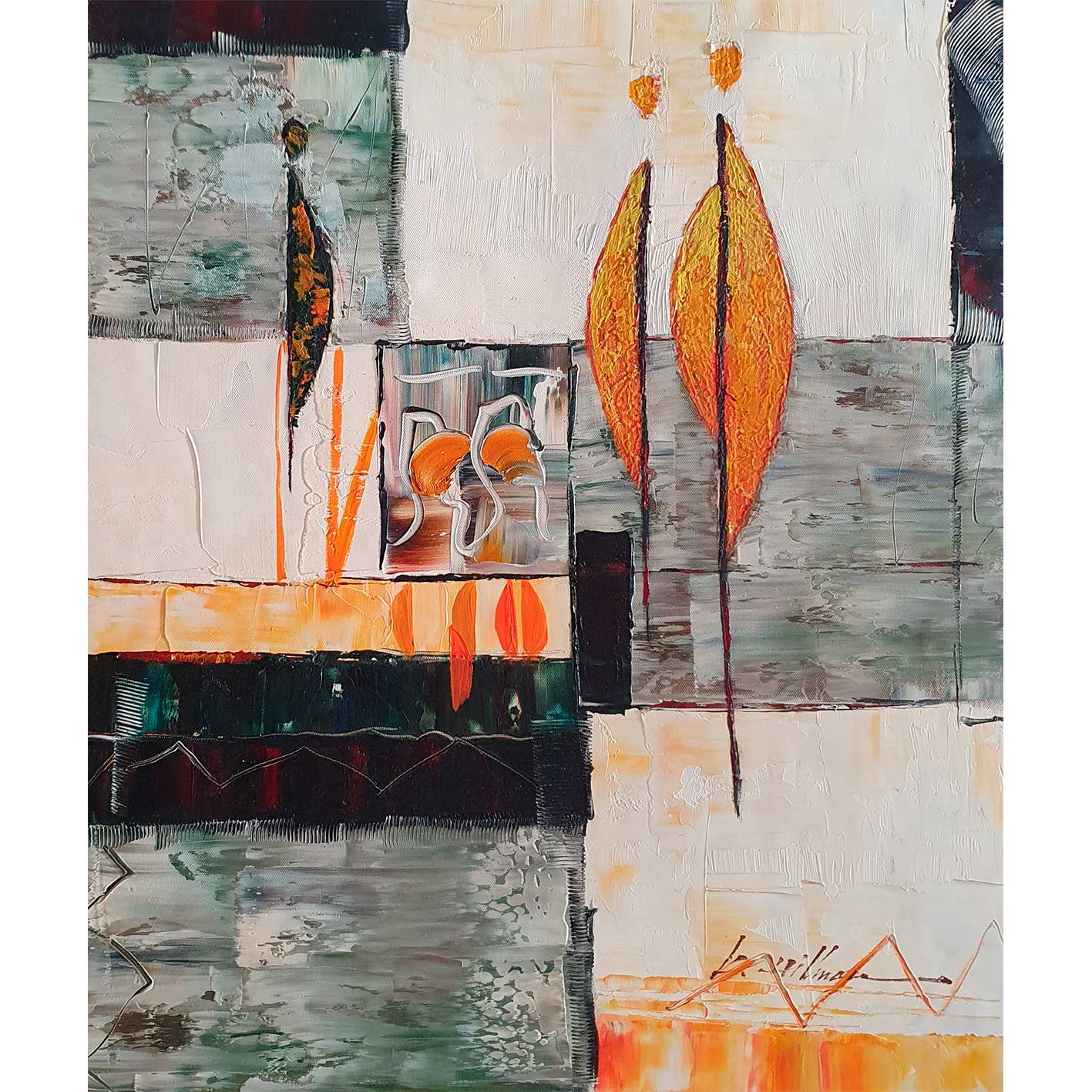 Abstraktes Diptychon Gemälde Menschen 50x60 cm [2 Stück]