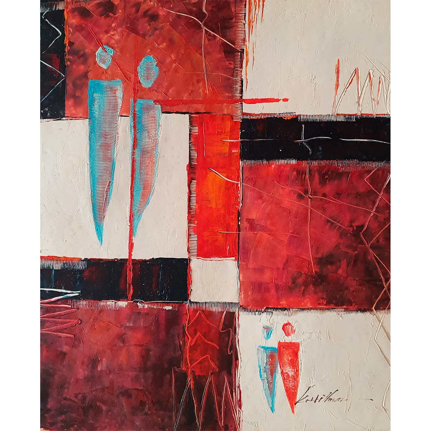 Abstraktes Diptychon Gemälde Menschen 50x60 cm [2 Stück]