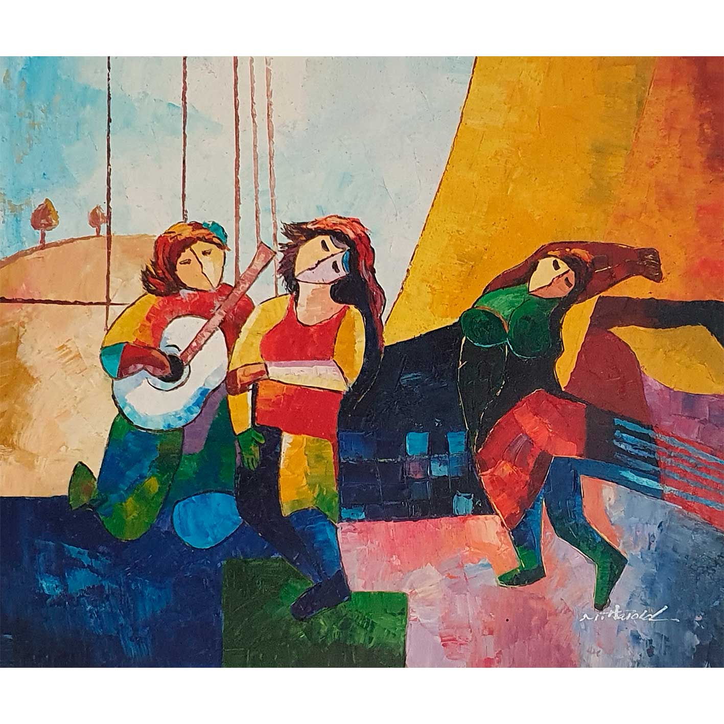Gemälde tanzende Musiker 60x50 cm