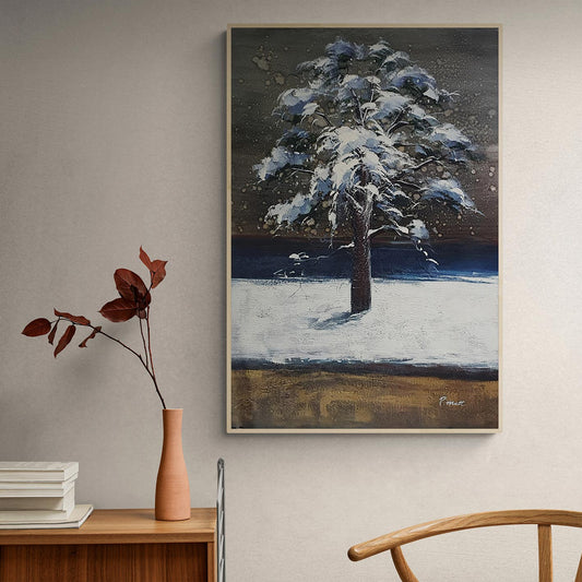 Schneebedecktes Baumgemälde 60x90 cm