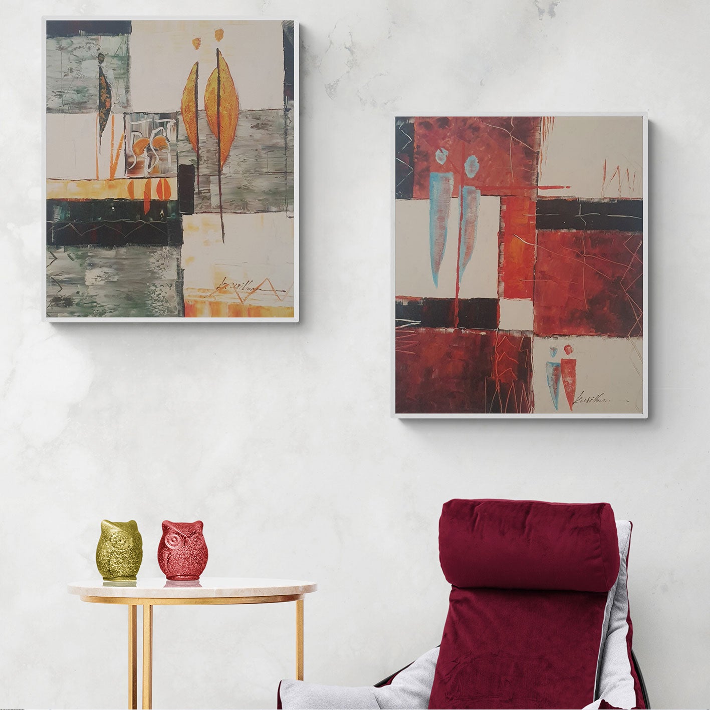 Abstraktes Diptychon Gemälde Menschen 50x60 cm [2 Stück]