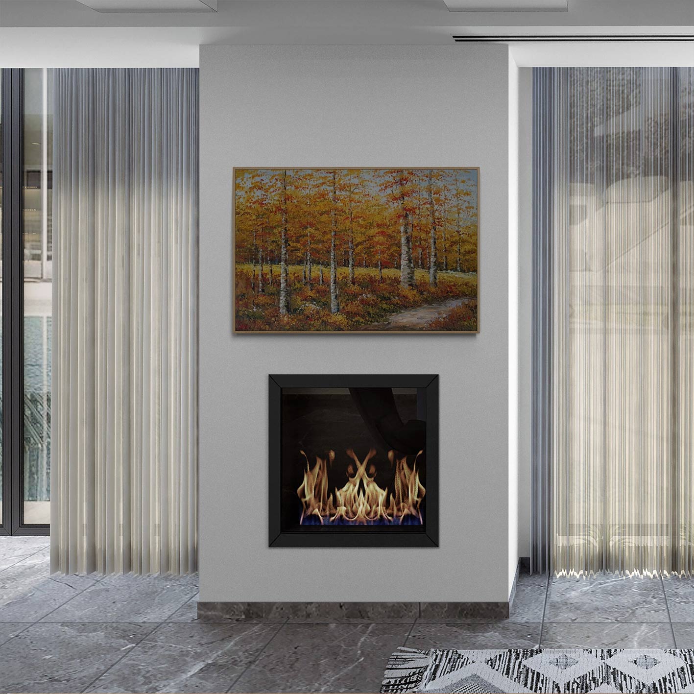 Arte natural decorativo con sendero y vegetación otoñal