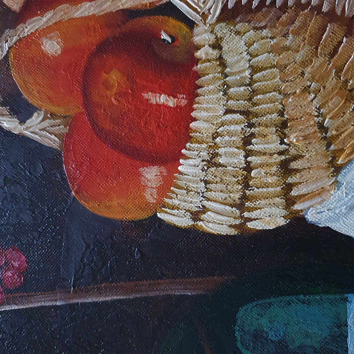 Bodegon realista con detalles naturales pintados a mano