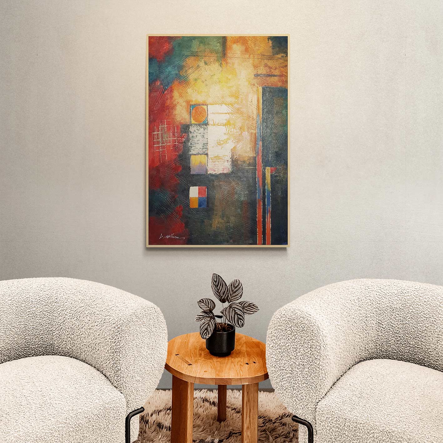 Comprar cuadro abstracto ideal para salón hecho a mano al óleo con colores primarios