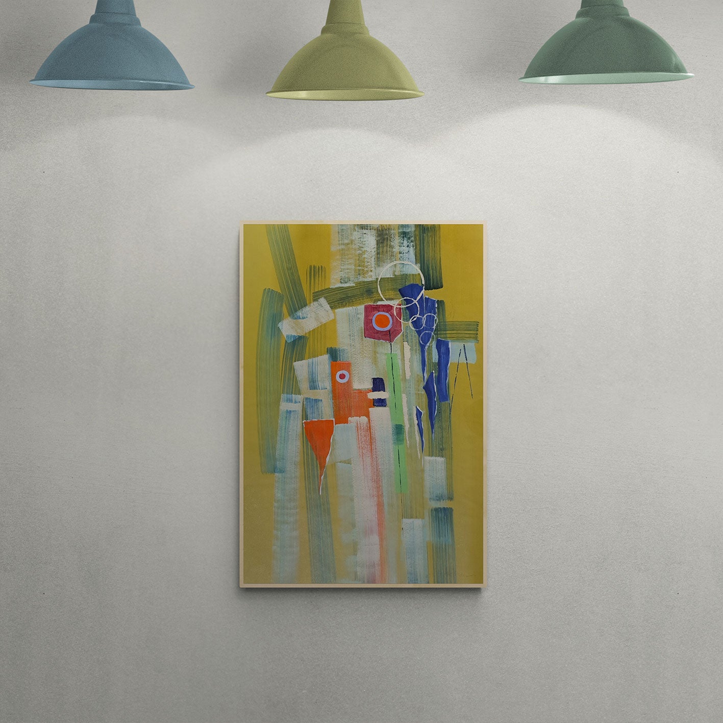 Cuadro moderno fondo verde amarillo