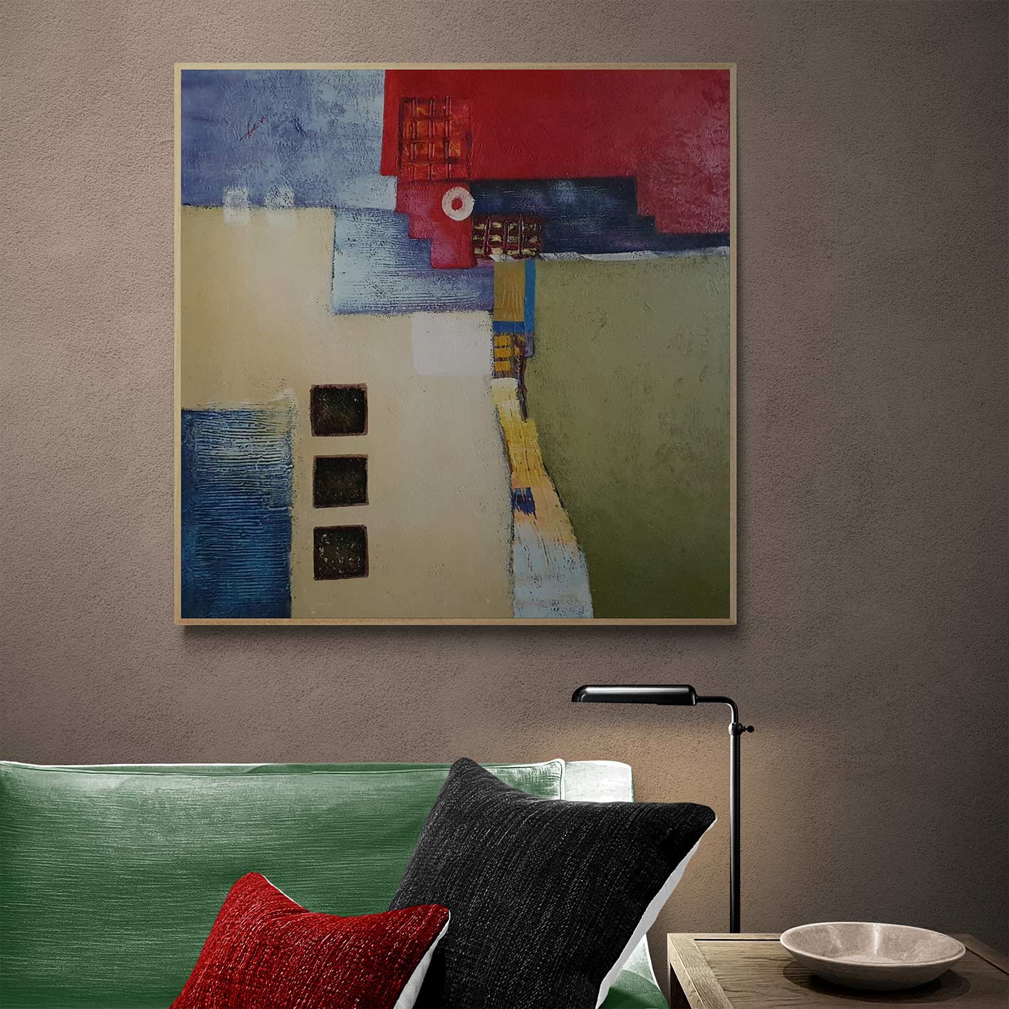 Pintura al óleo moderna en rojo, azul y verde
