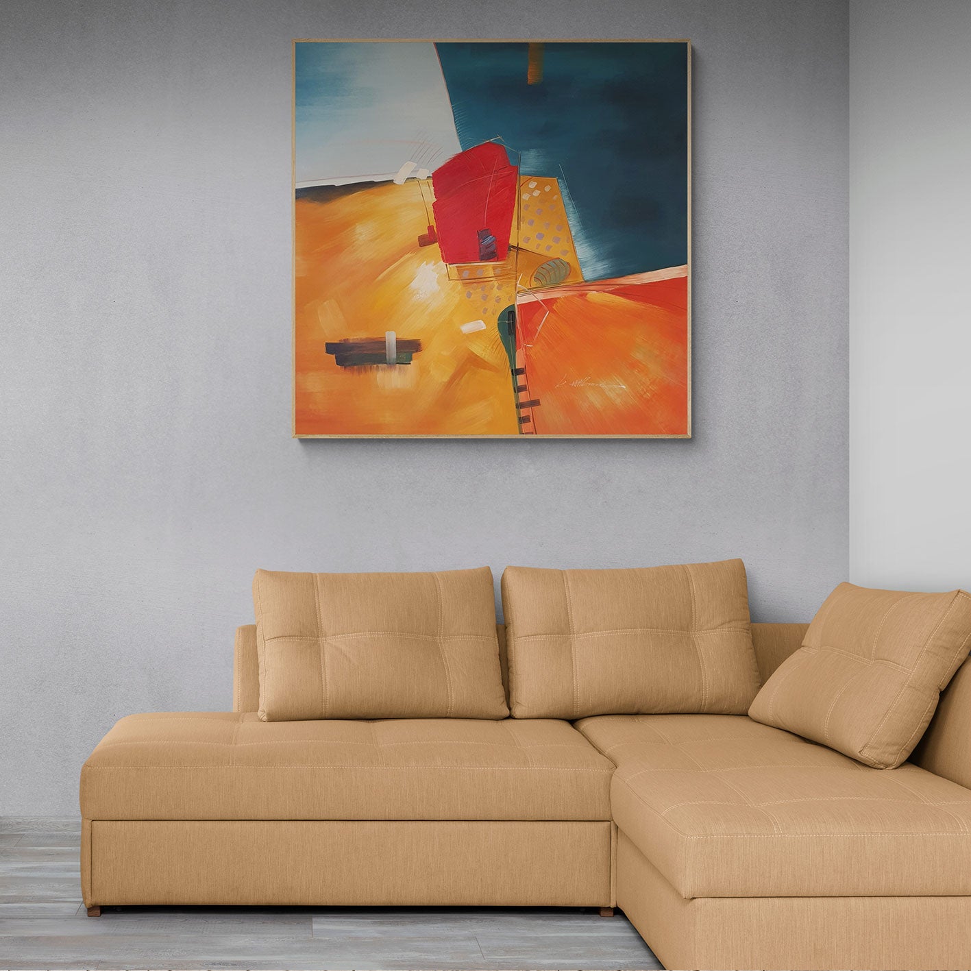 Cuadro naranja moderno al oleo