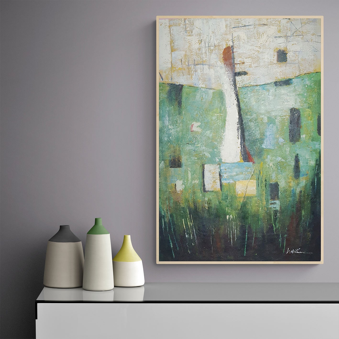 Cuadro Abstracto Verdes 60x90 cm