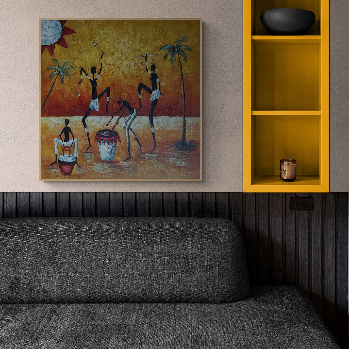 Cuadro Africanos Danza I  80x80 cm