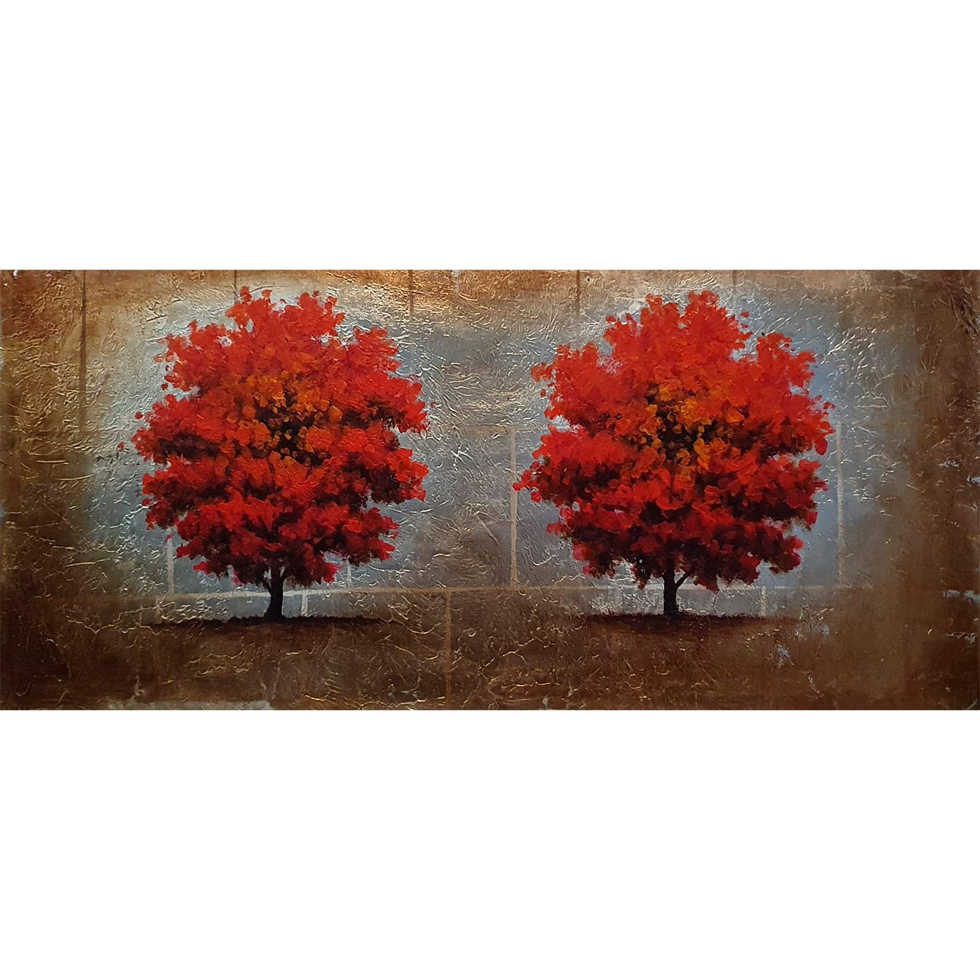 Cuadro Arboles Decoración Plata 90x40 cm