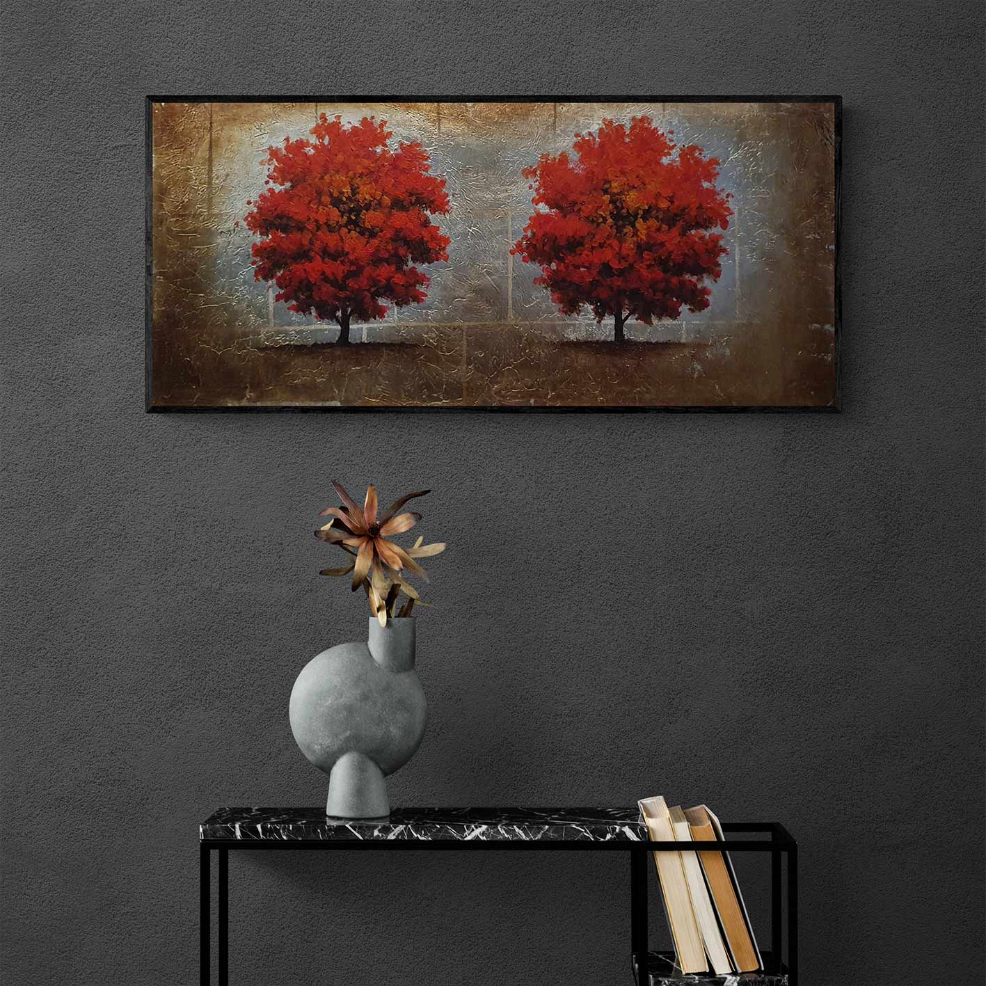 Cuadro Arboles Decoración Plata 90x40 cm