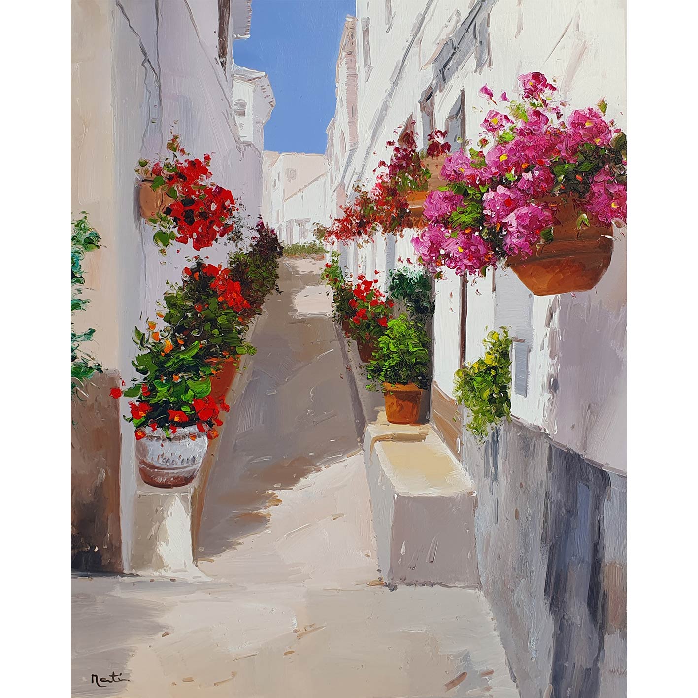 Cuadro Macetas de Geranios 80x100 cm