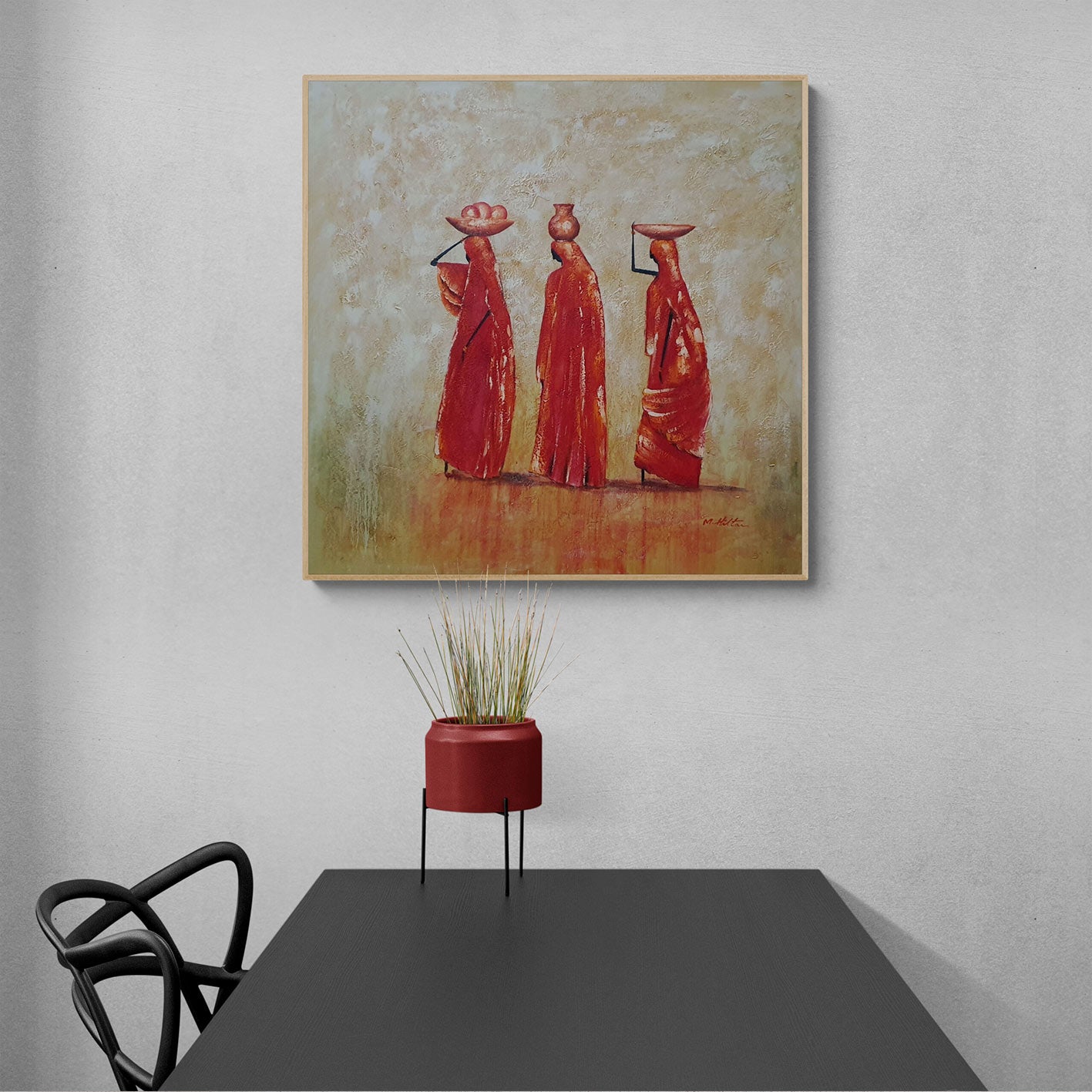 Cuadro Oleo Lienzo Mujeres africanas 80x80 cm