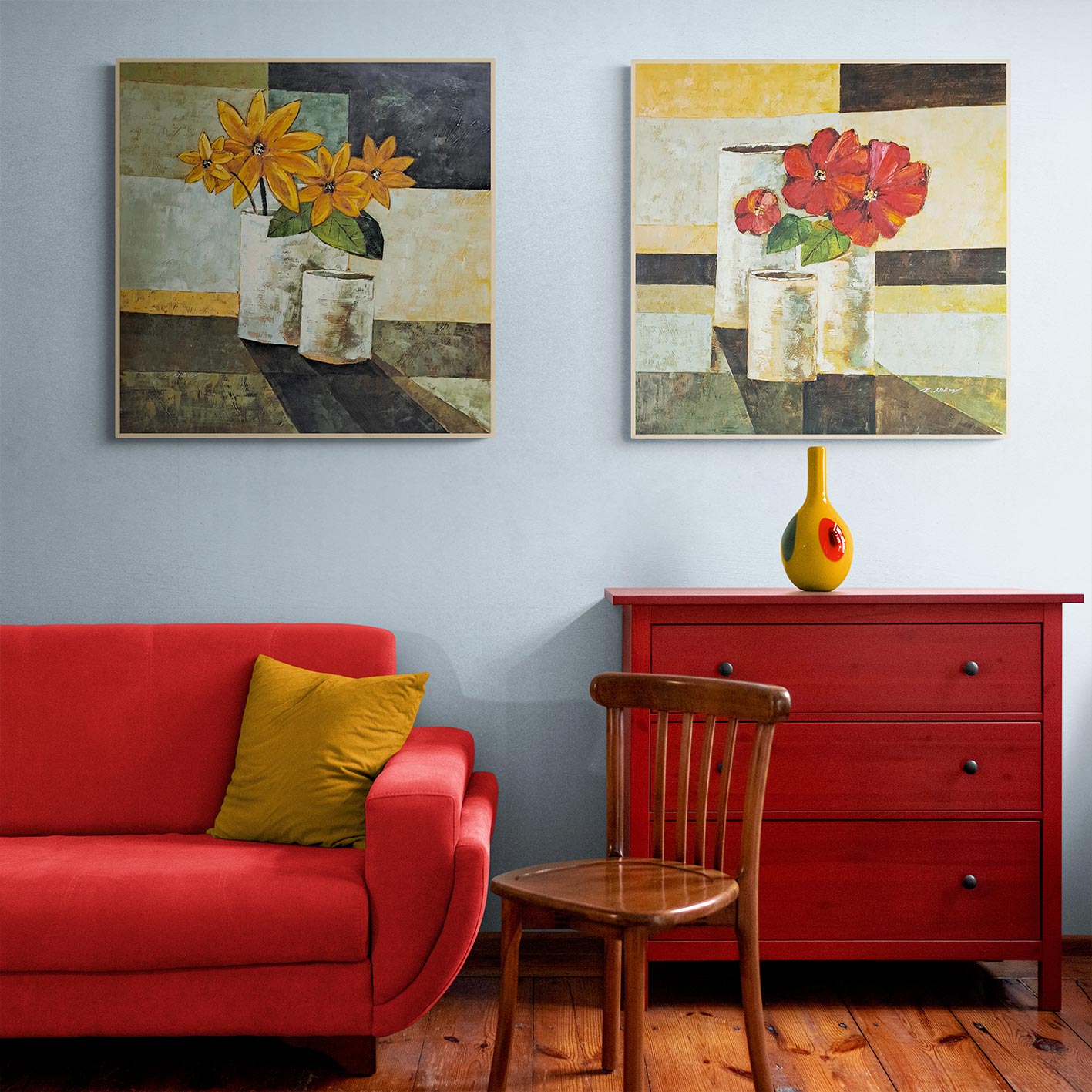 Cuadro Diptico Flores Intenso 80x80 cm [2 piezas]