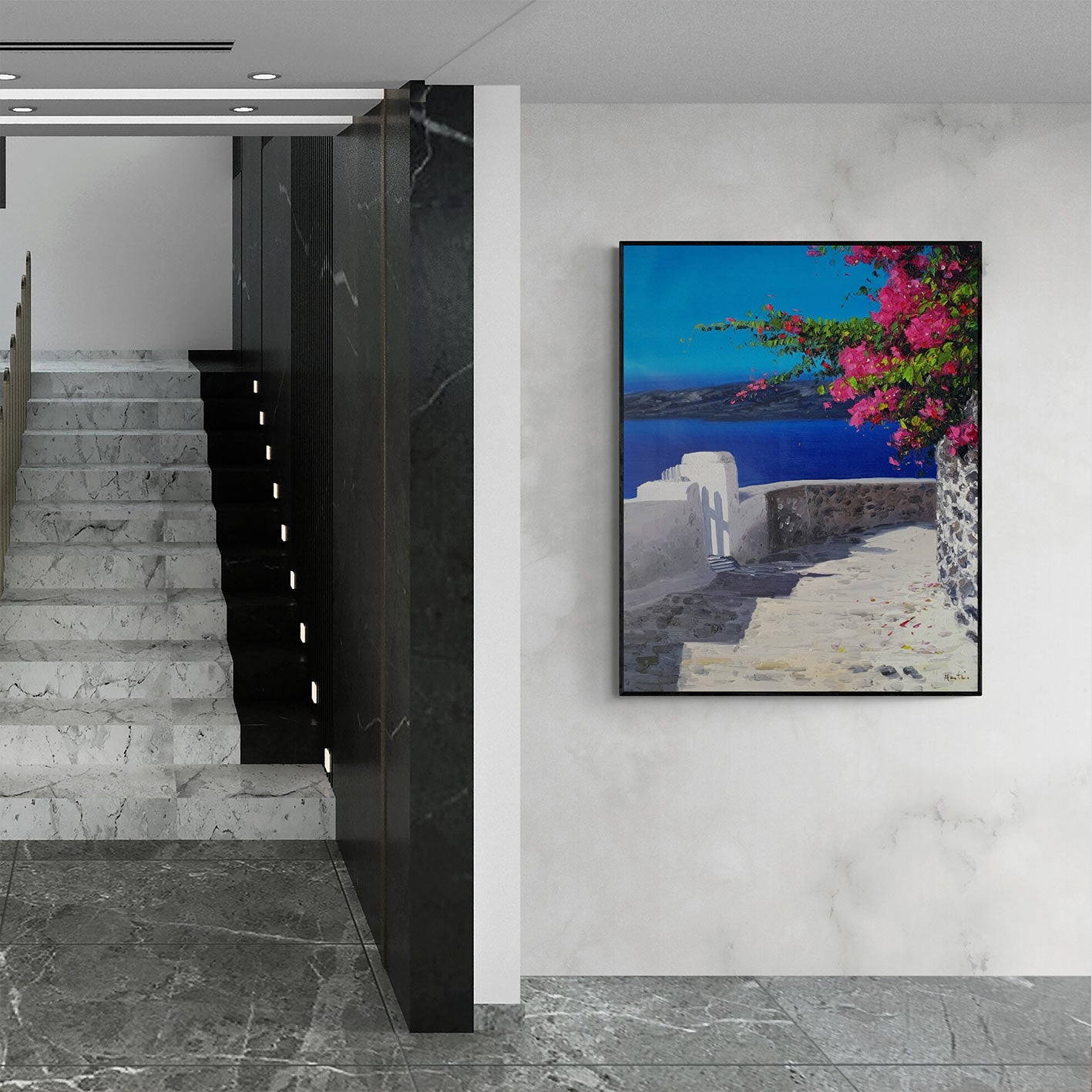 Cuadro Buganvilla y Mar 80x100 cm