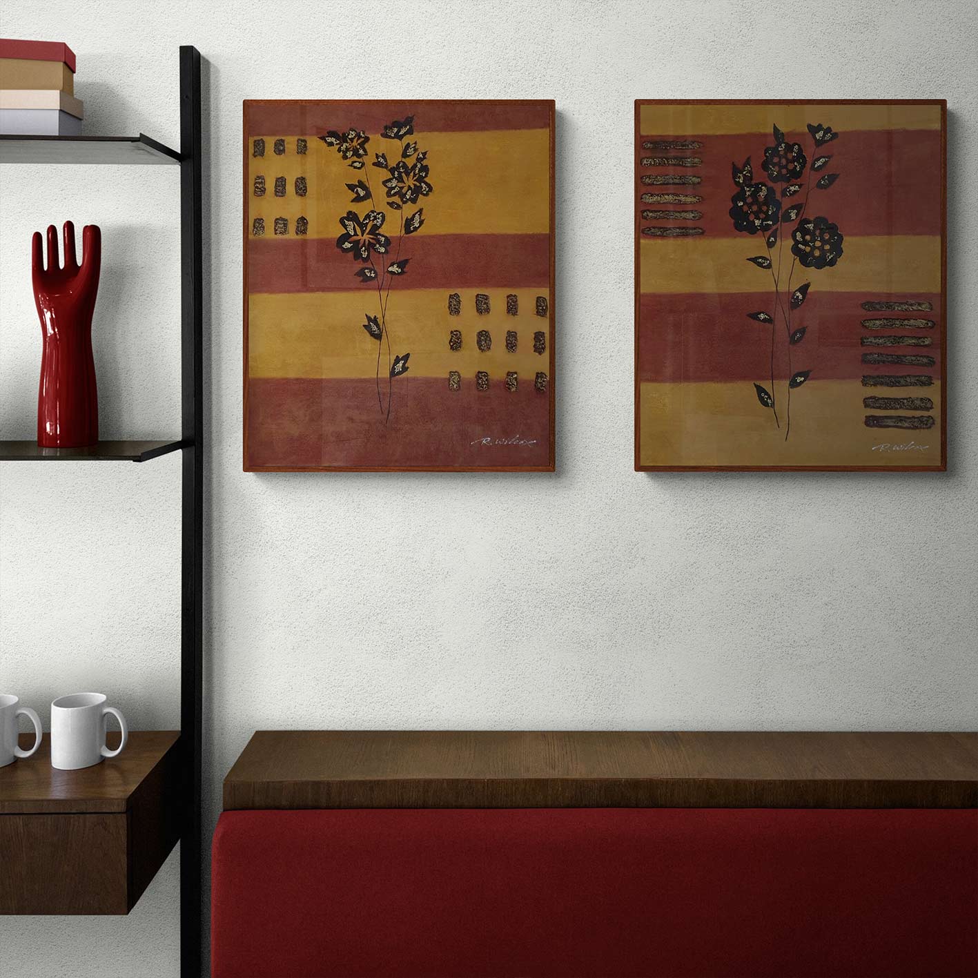 Cuadro Diptico Flor Dorada  50x60 cm [2 piezas]