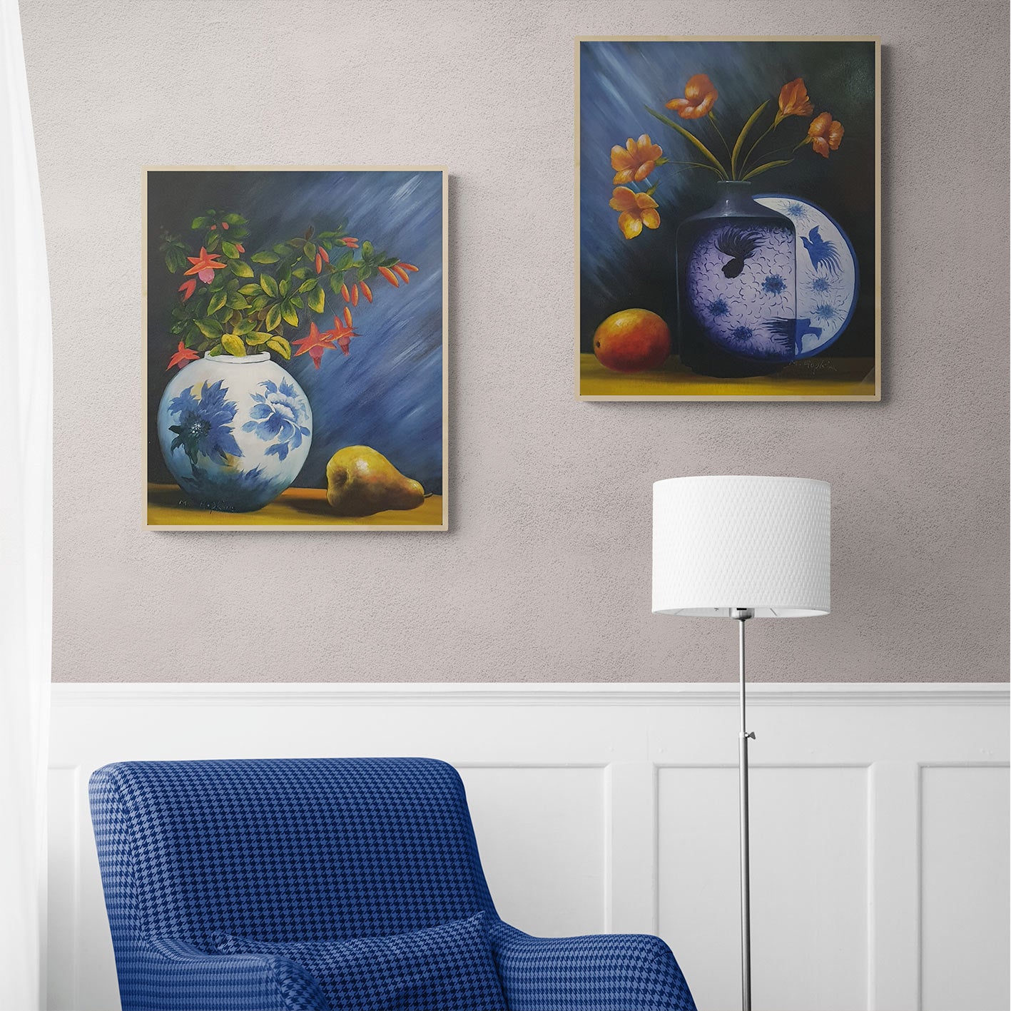Cuadro Diptico Flores Fruta 50x60 [2 piezas]