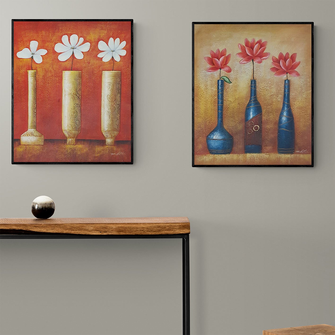 Cuadro Diptico Flores Relieve 50x60 cm [2 piezas]