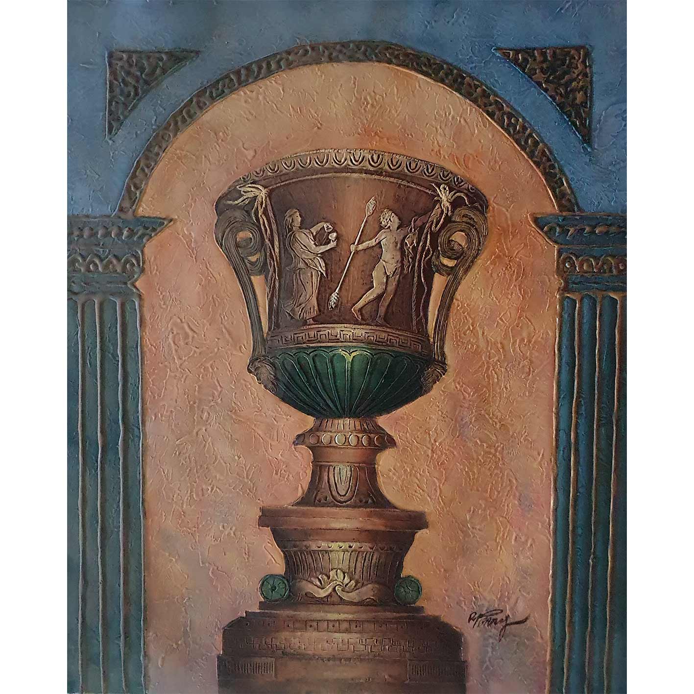 Cuadro Diptico Jarron Relieve IV  50X60 cm [2 piezas]