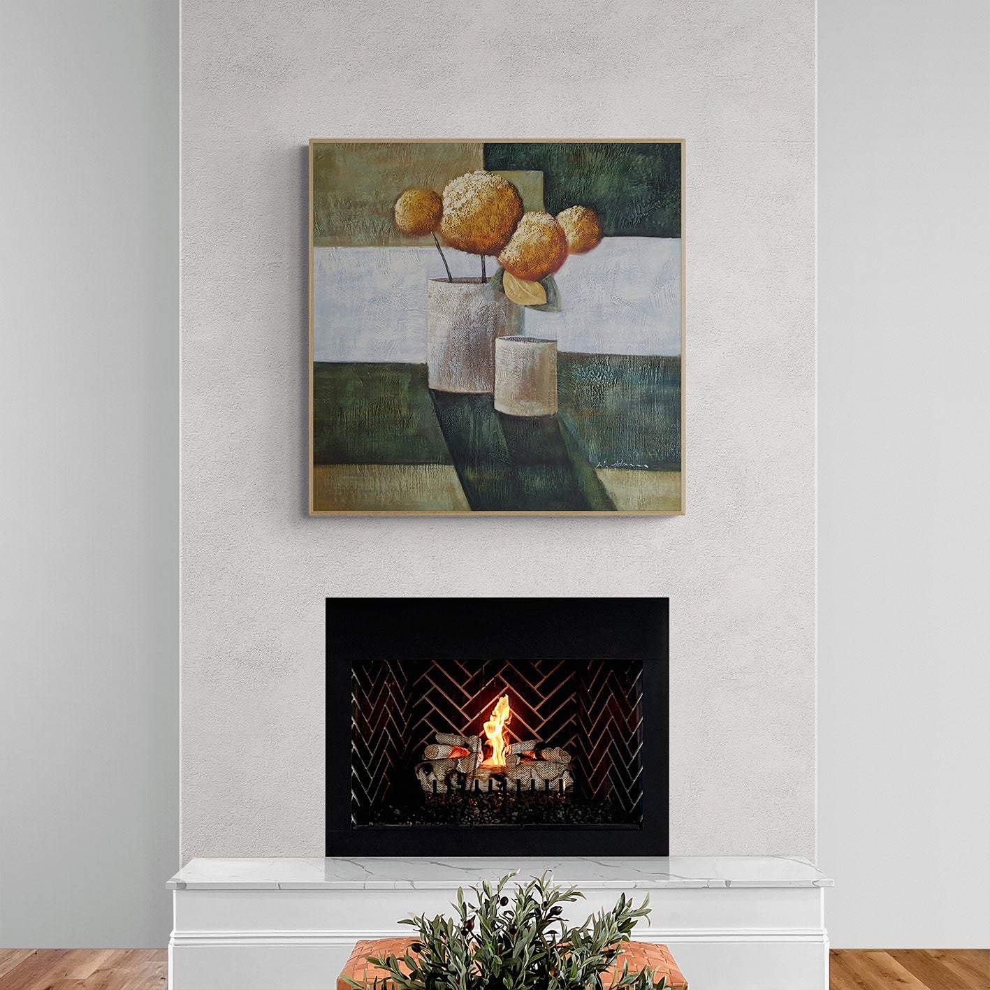 Cuadro Oleo Lienzo Floral jarron deseo 80x80 cm
