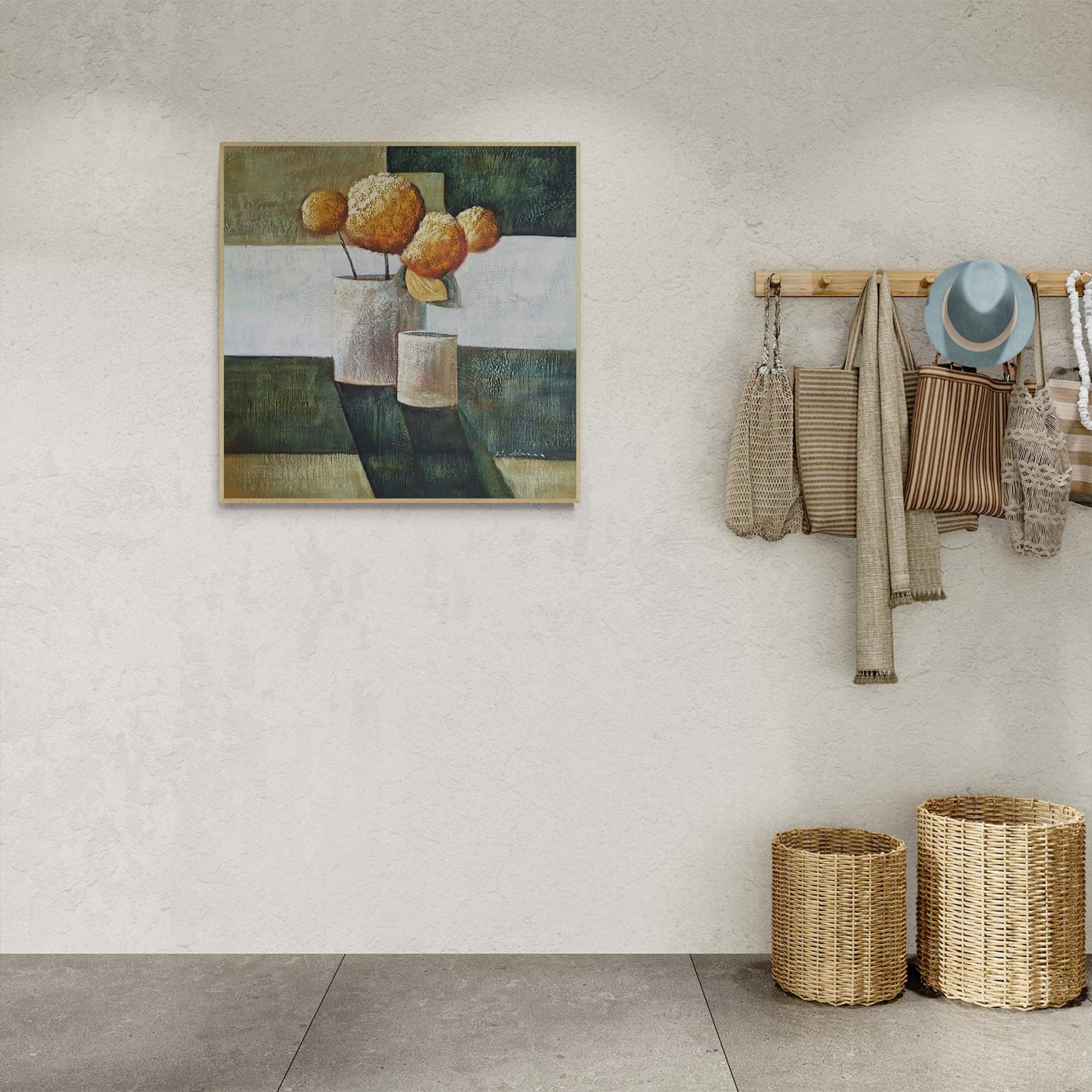 Cuadro Oleo Lienzo Floral jarron deseo 80x80 cm