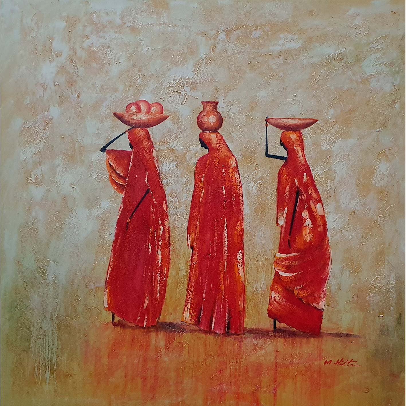 Cuadro Oleo Lienzo Mujeres africanas 80x80 cm