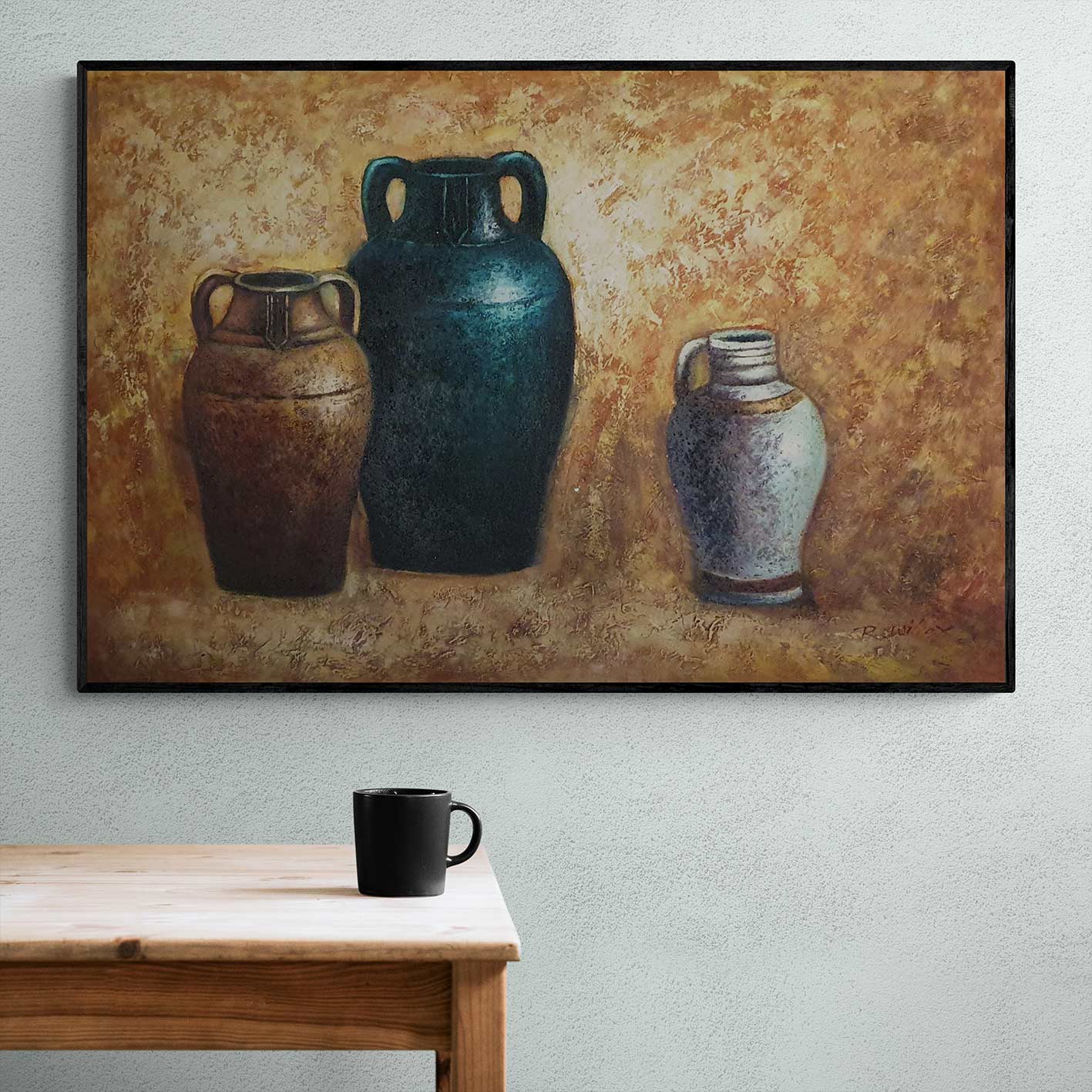 Cuadro Bodegon Anforas Antiguas  90x90 cm
