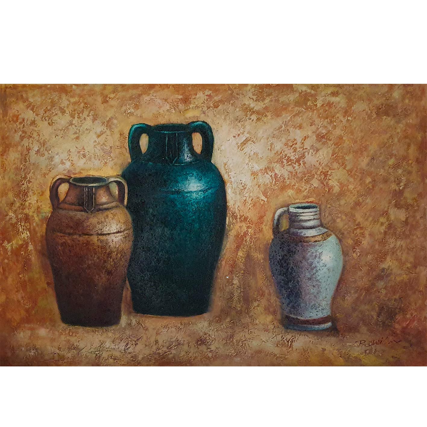 Cuadro Bodegon Anforas Antiguas  90x90 cm