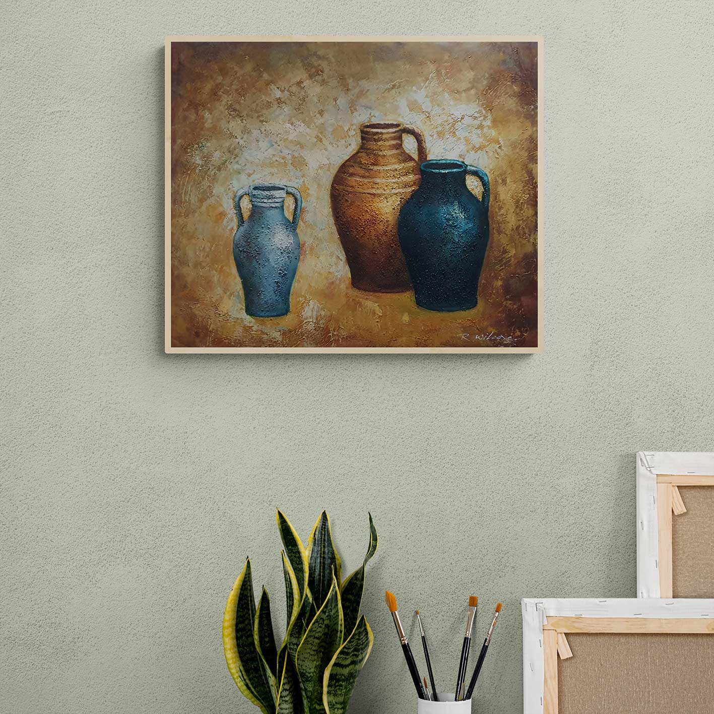 Cuadro Bodegon Anforas III  60x60 cm