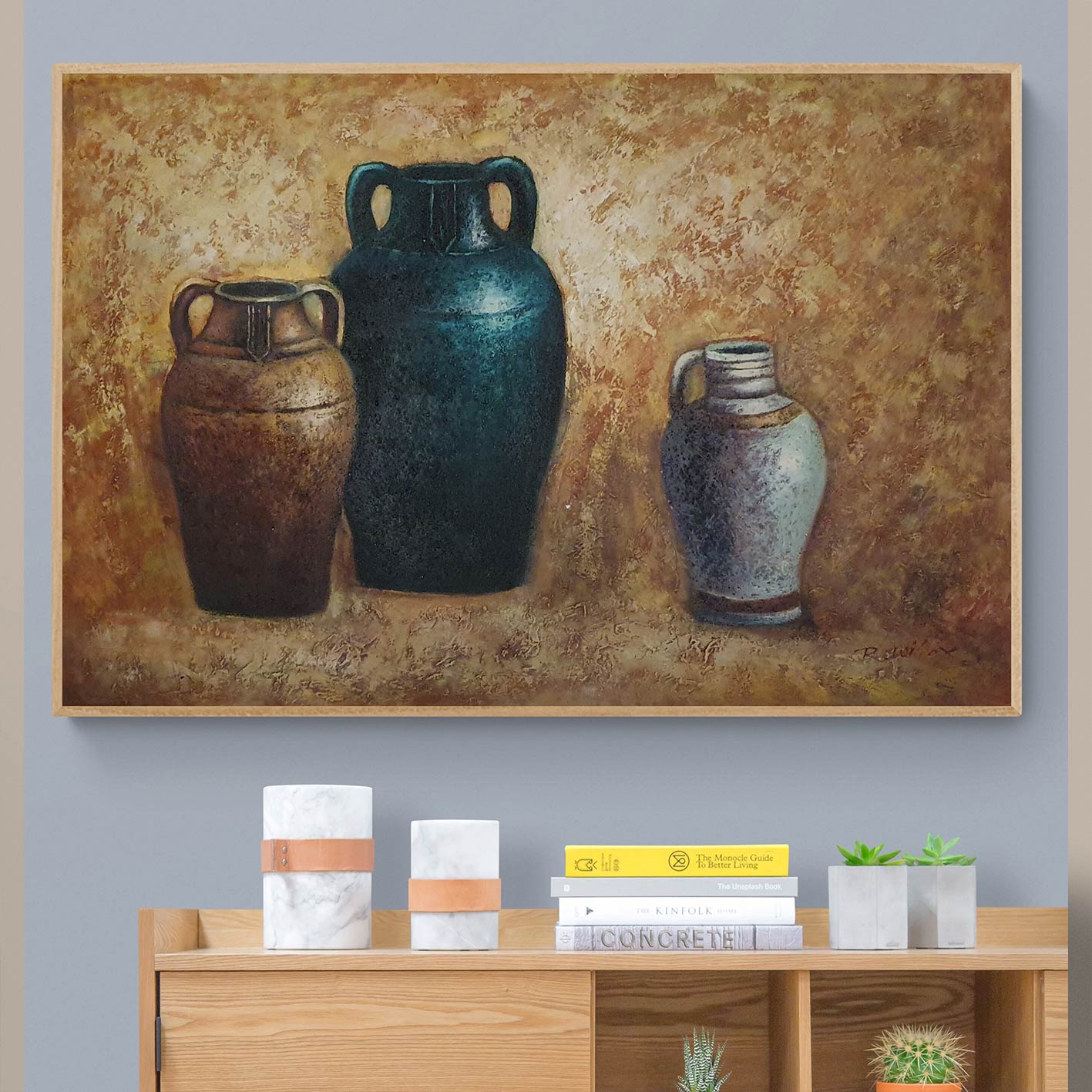 Cuadro Bodegon Anforas Antiguas  90x90 cm