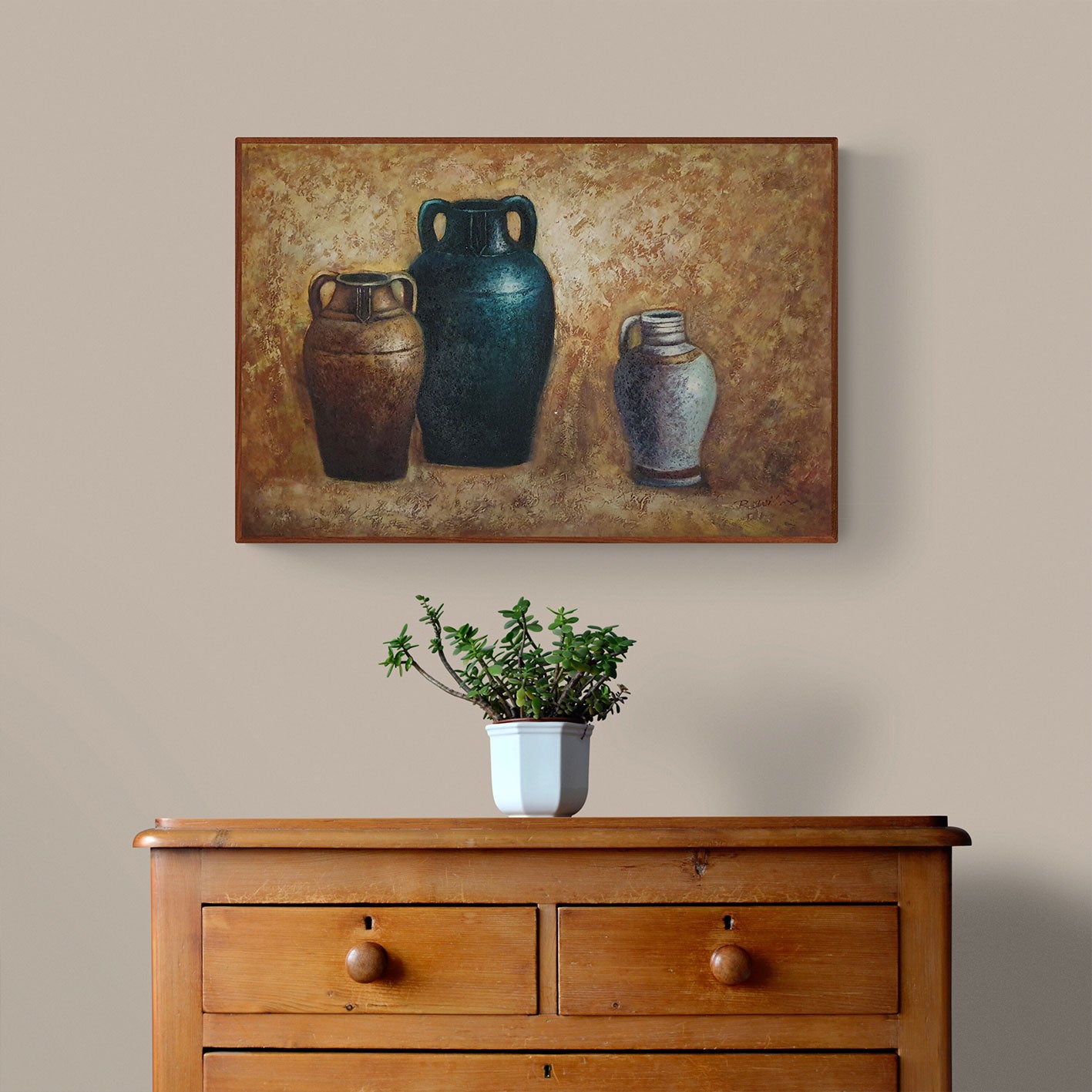 Cuadro Bodegon Anforas Antiguas  90x90 cm