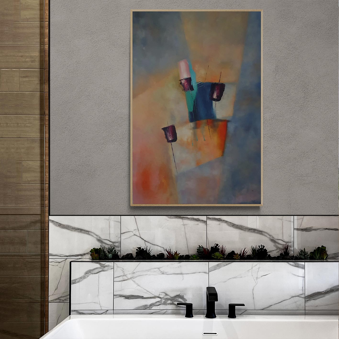 Cuadro abstracto contemporáneo en tonos suaves y elegantes