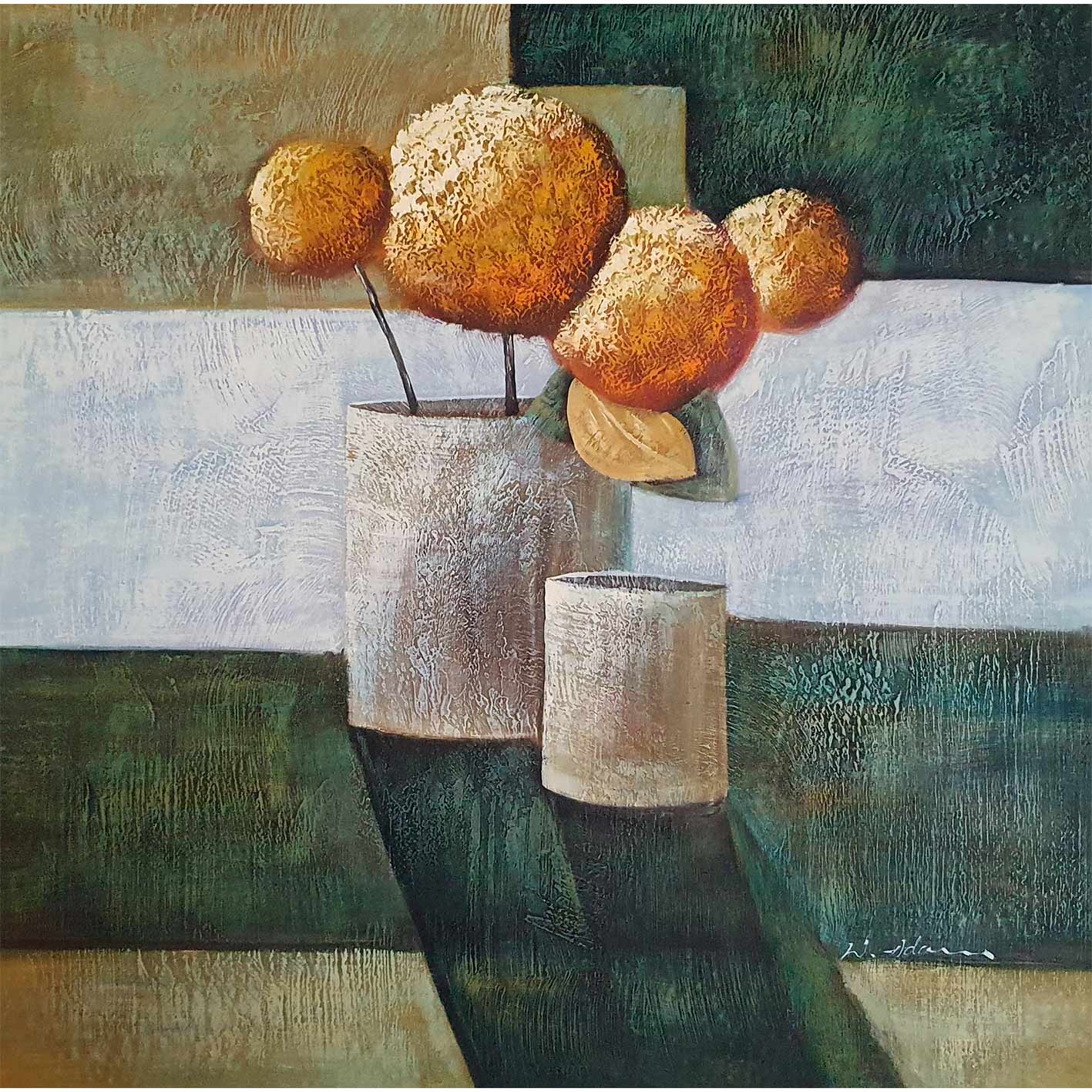 Cuadro Oleo Lienzo Floral jarron deseo 80x80 cm