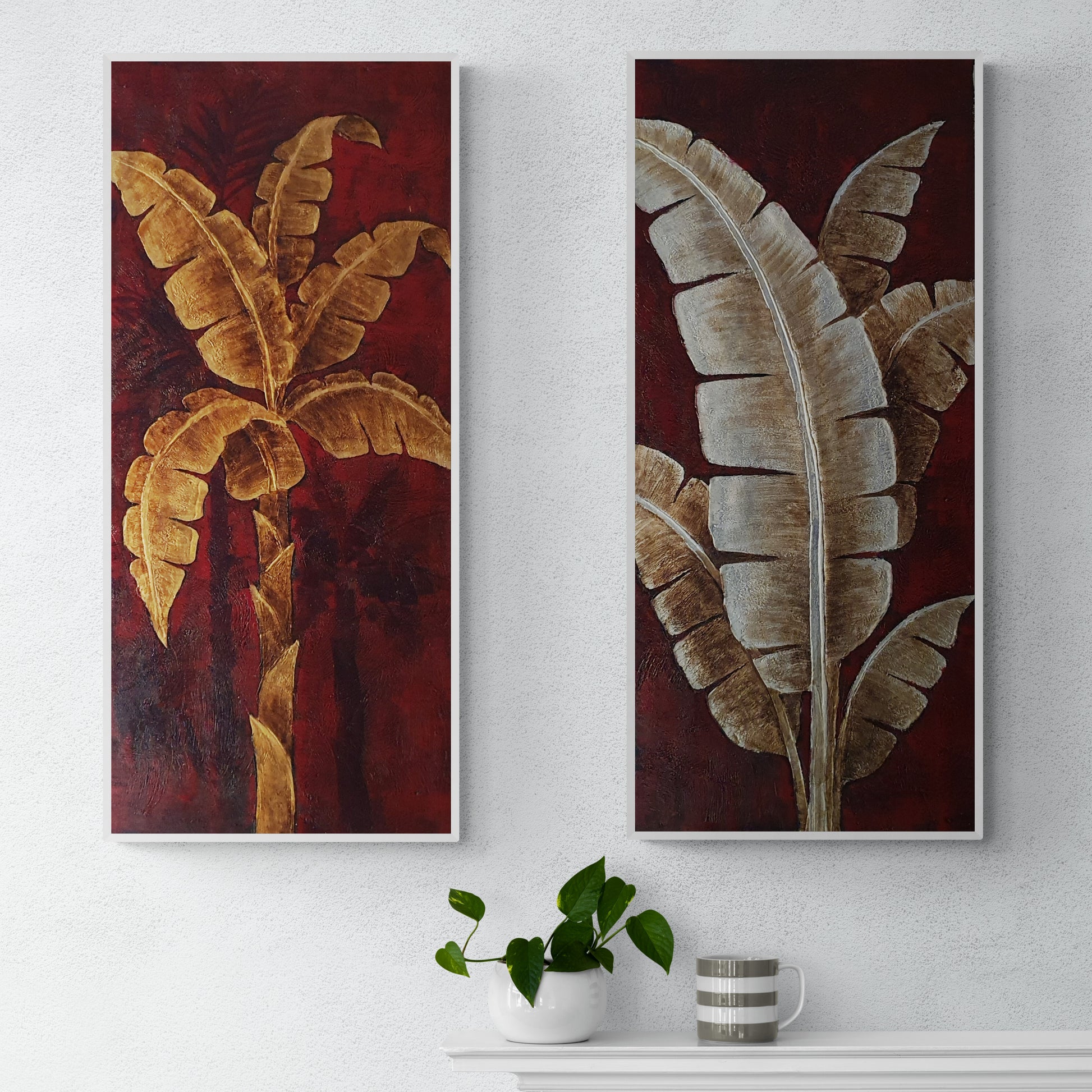 Cuadro Decorativo Botanica Oro 40x90 cm [2 piezas]
