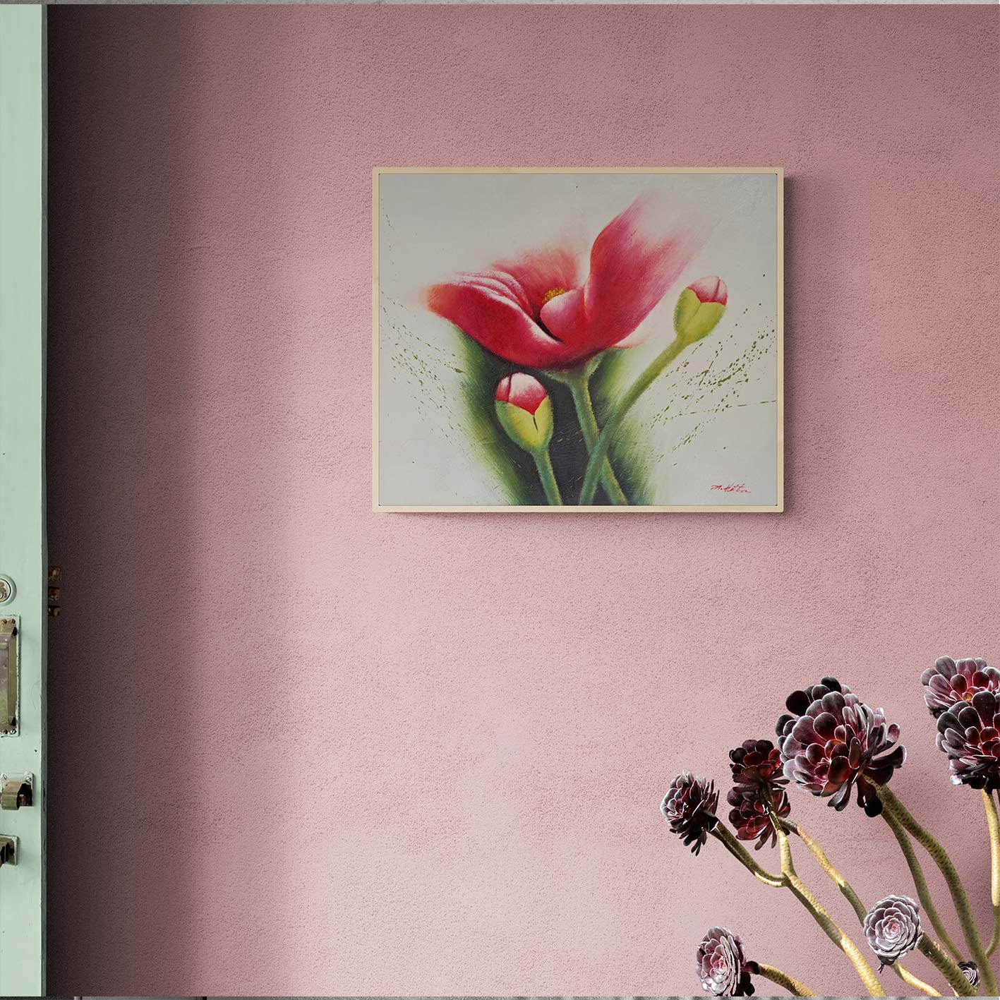 Cuadro Oleo Lienzo Flor deseo Roja 60x50 cm