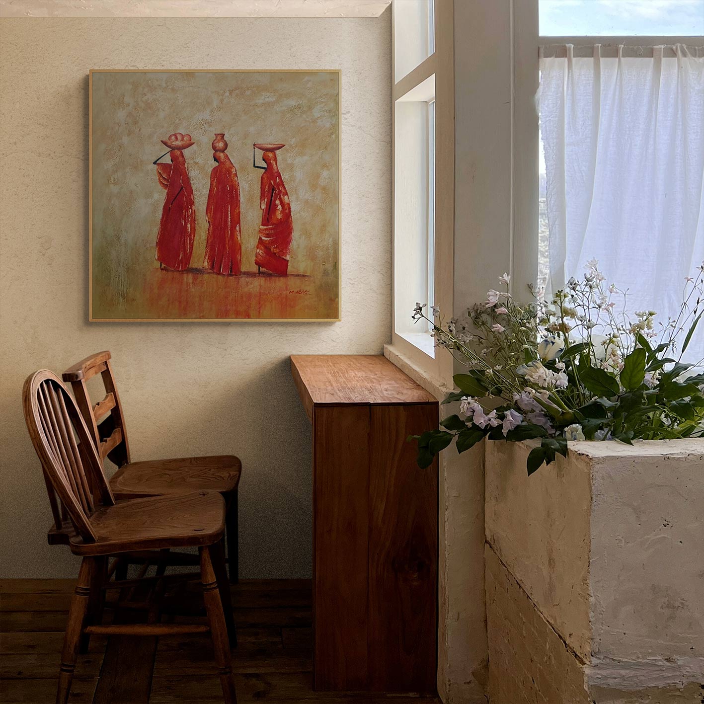 Cuadro Oleo Lienzo Mujeres africanas 80x80 cm