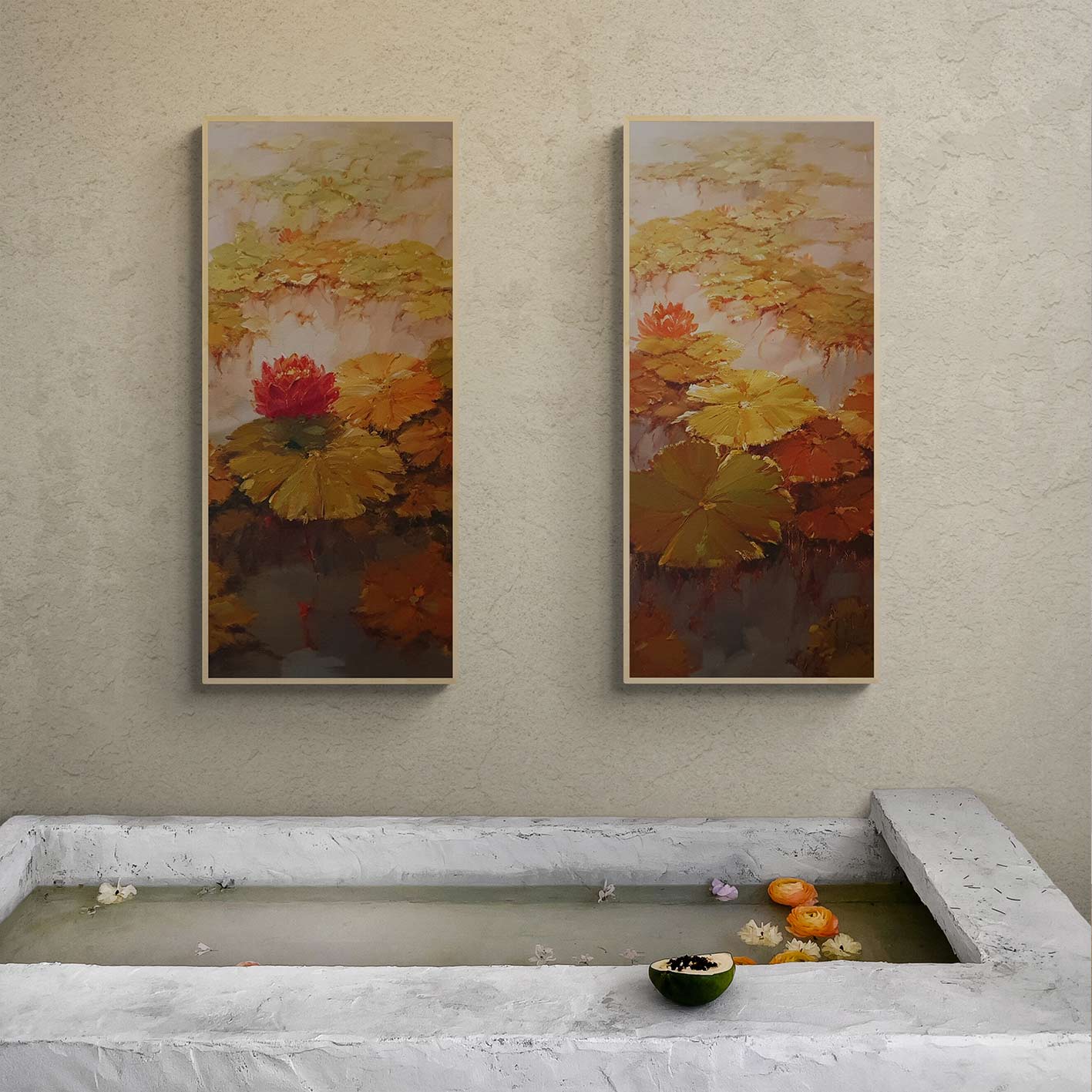 Cuadro Pareja Nenufares 40x90 cm [2 piezas]