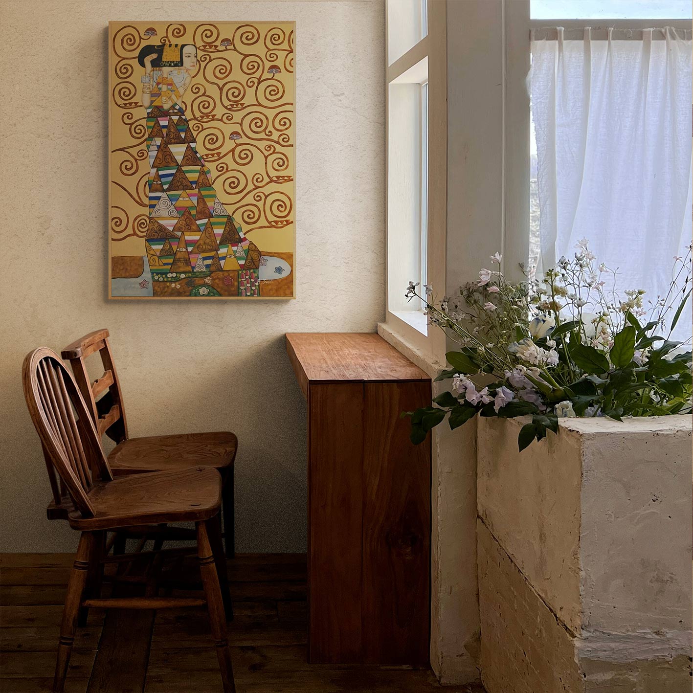 Cuadro decorativo hecho a mano imitando el estilo de Gustav Klimt