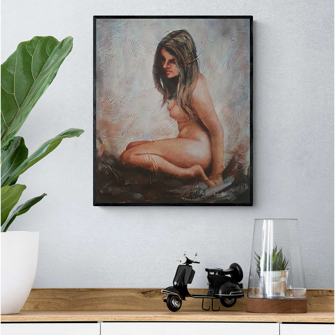 Cuadro realista pintado al óleo en estilo intimista